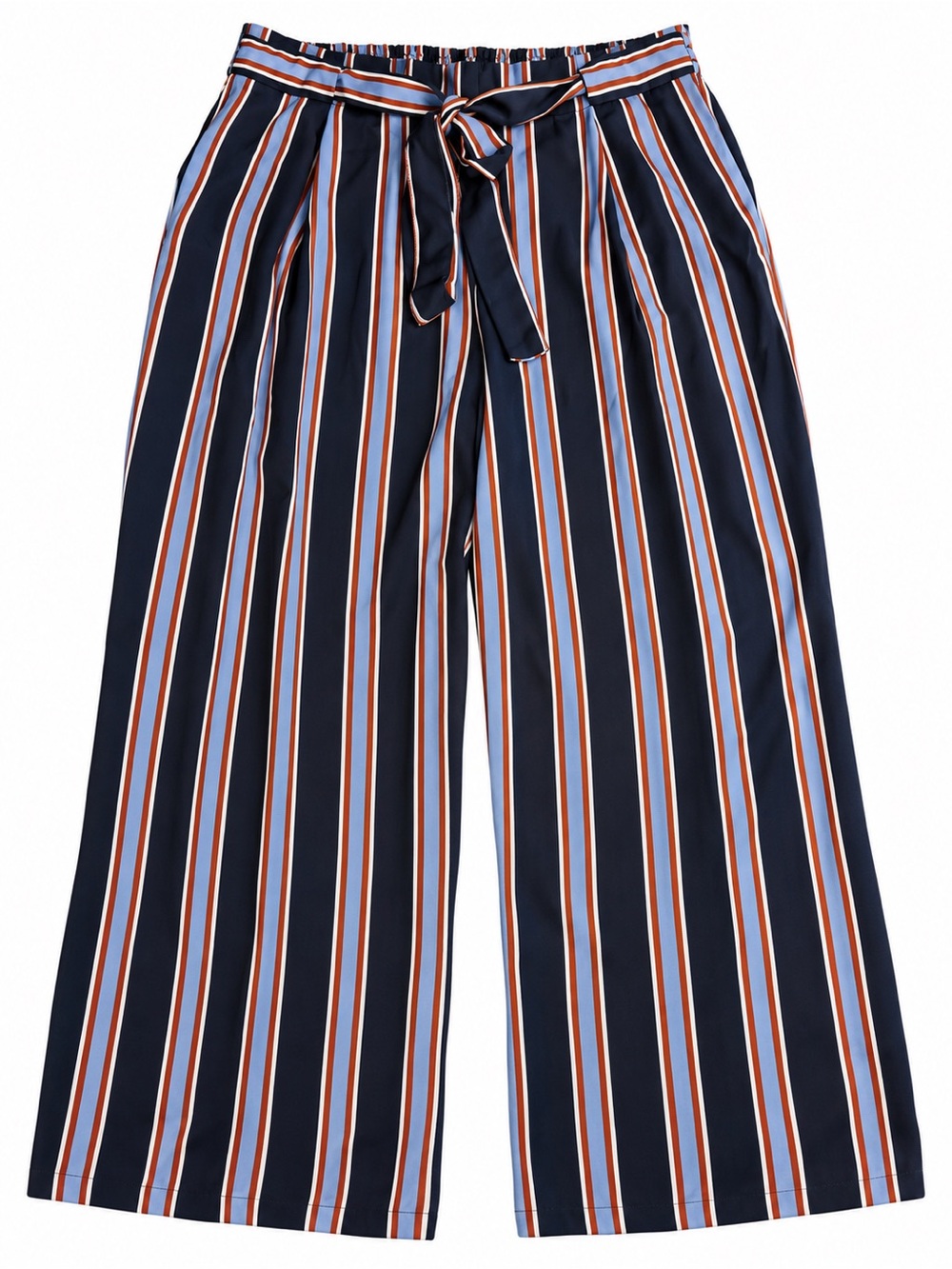 Ann Taylor Navy Striped Wide-Leg Pants with Tie Waist